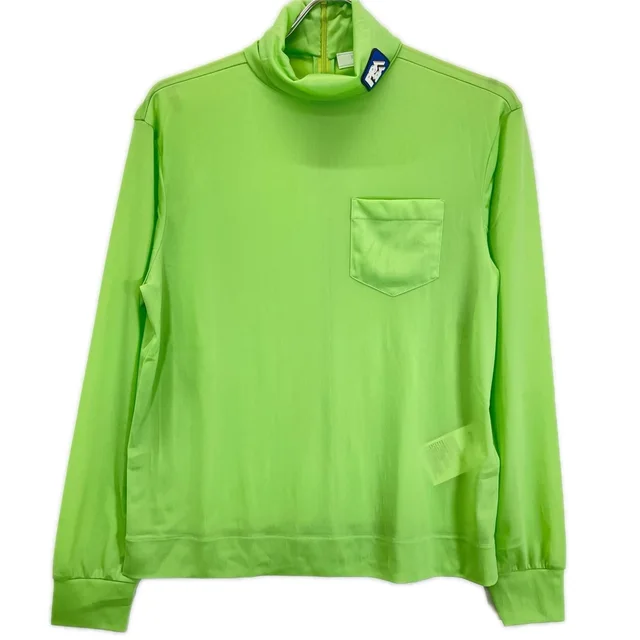 Prada Ujl 051 Green Rubber Patch Sheath Loose Jersey Turtleneck Top in Green from The Reluxe