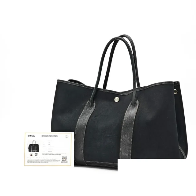 Hermès Garden Party PM Bag Handbag Large Black in Black Canvas from The Reluxe