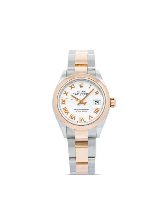 Rolex pre-owned Datejust 28mm - women - stainless steel/Rose Gold Plated Brass - One Size - White in white from Farfetch