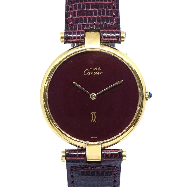 Cartier Must VLC Quartz Watch SV925 Lizard Bordeaux in Burgundy Lizard from AMORE Vintage Tokyo