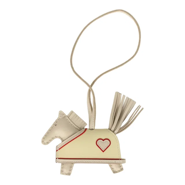 Hermès Rodeo Robeo Coeur Charm PM Craie, Jaune Milton & Rouge Radieux Milo Lambskin in White Lambskin from Madison Avenue Couture
