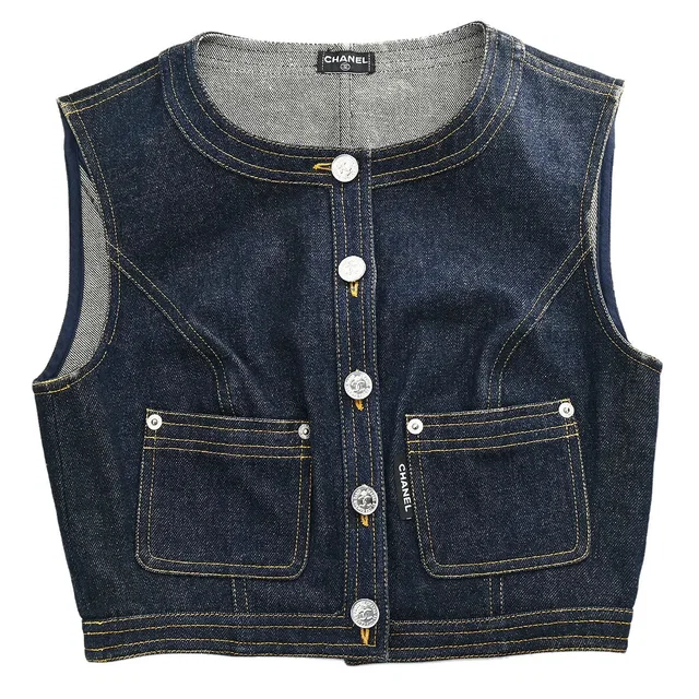 Chanel Vest Denim Indigo in Denim from AMORE Vintage Tokyo