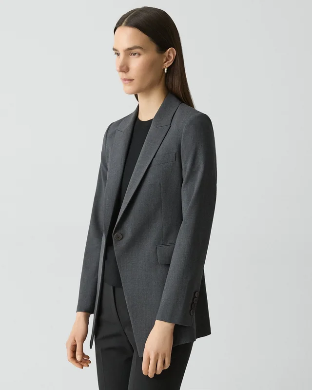 Theory Etiennette Blazer in Good Wool in CHARCOAL MELANGE 96% Wool, 4% Elastane, photo 2 of 12 from Theory