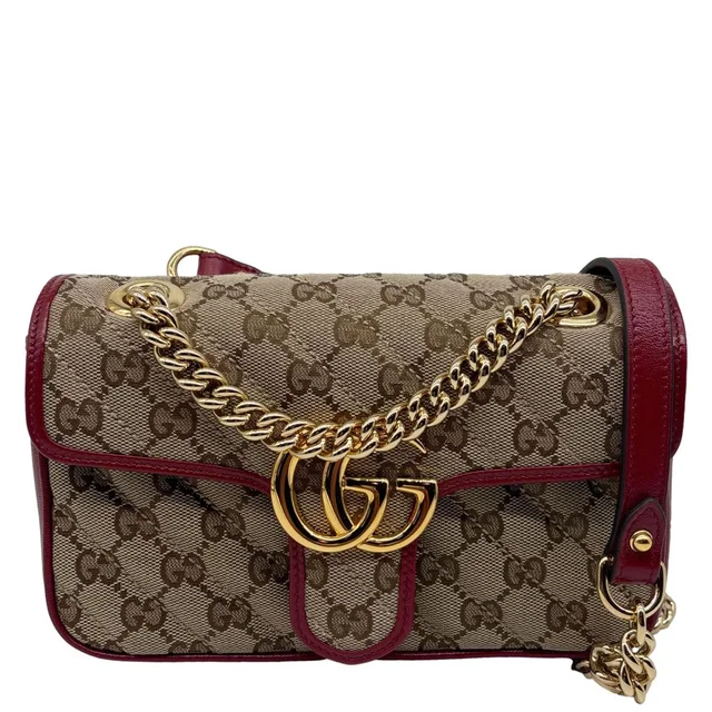 Gucci GG Marmont Mini Canvas Leather Shoulder Bag Beige 446744 in Beige Canvas from Dallas Designer Handbags