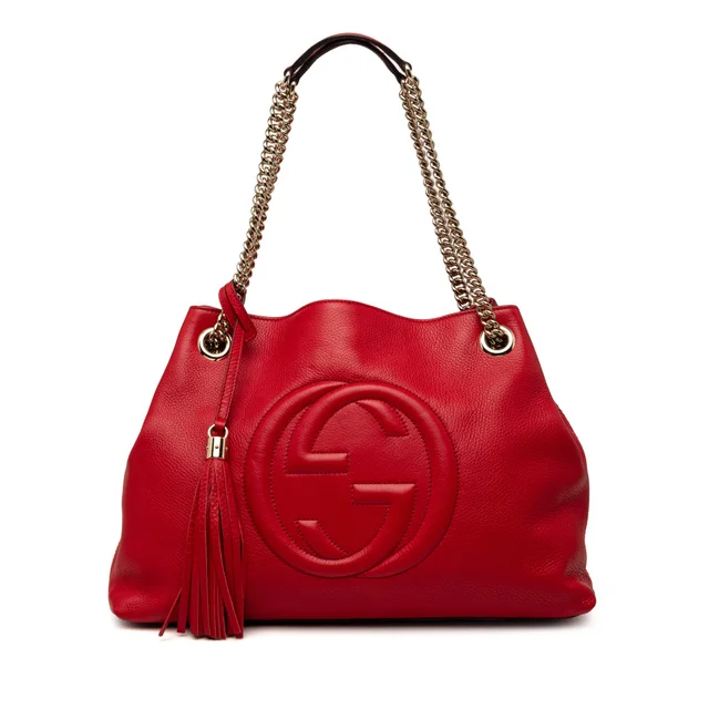 Red Gucci Medium Calfskin Soho Chain Tote in Red Calfskin from Designer Revival