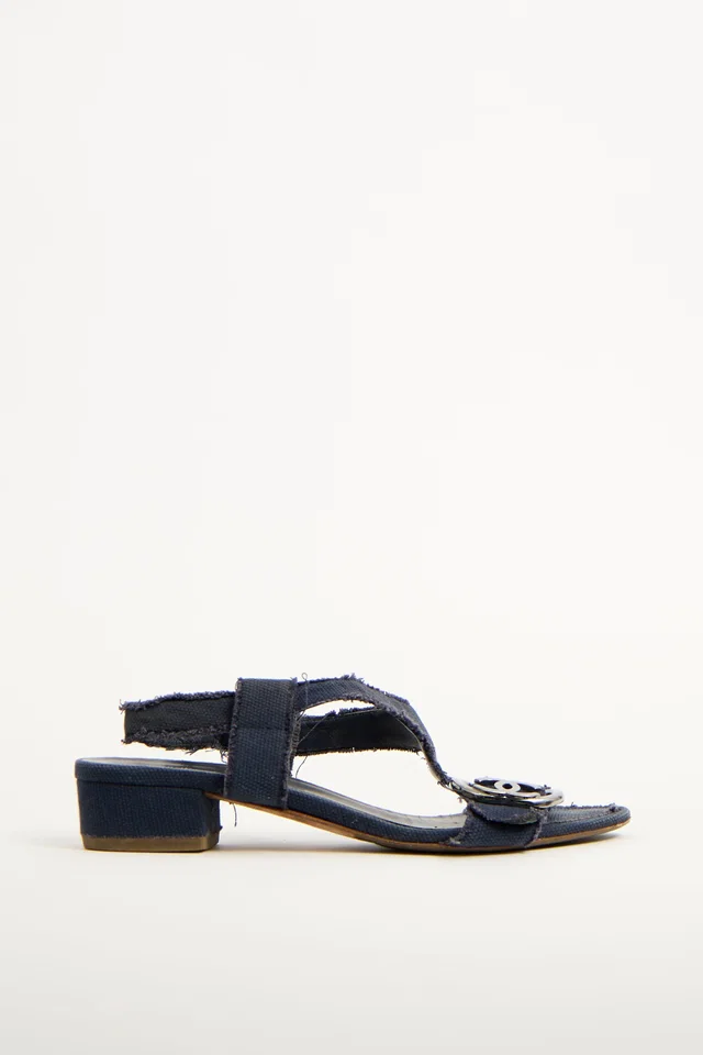 Chanel Canvas CC Heart Buckle Sandal in Canvas from VSP Consignment