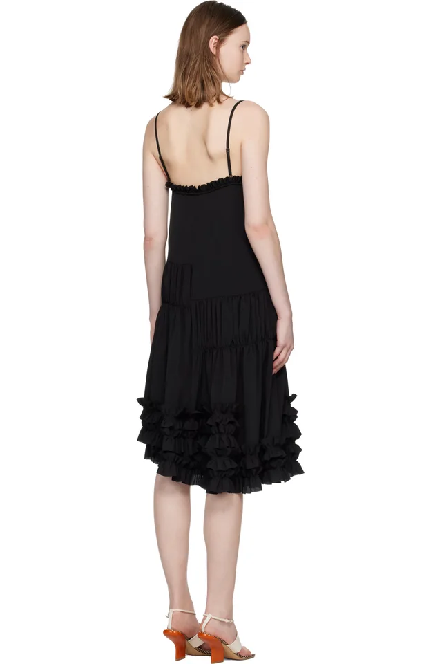 Dries Van Noten Black Asymmetrical Ruffle Minidress, photo 3 of 4 from SSENSE