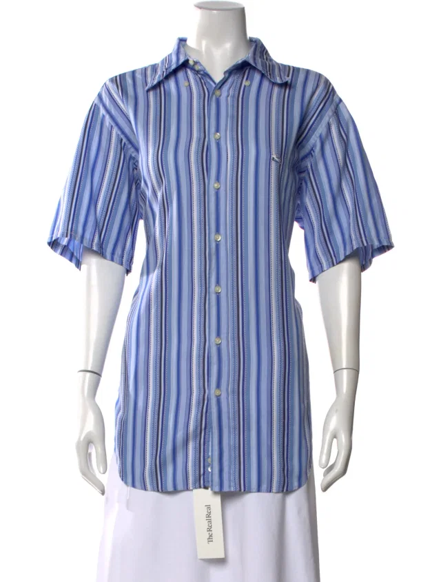 Etro Striped Short Sleeve Button-Up Top in blue from The RealReal