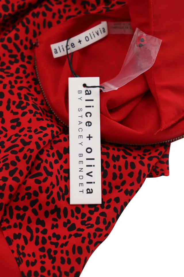 Alice + Olivia Leopard Print Long Sleeve Dress in Red Viscose in Red, photo 5 of 6 from ShopSimon