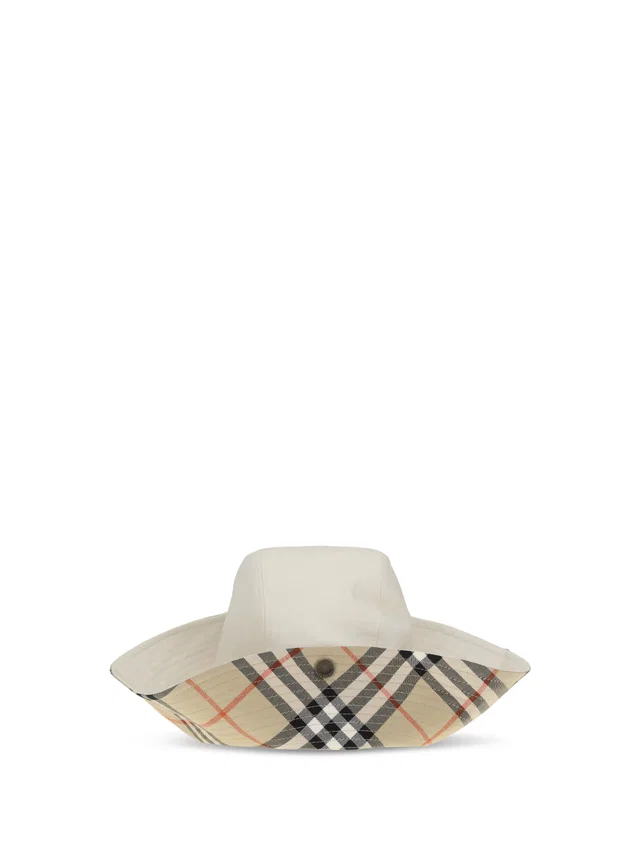 Burberry 8126554 Check-Lined Cotton Bucket Hat — Beige in Beige Woven leather from HEWI