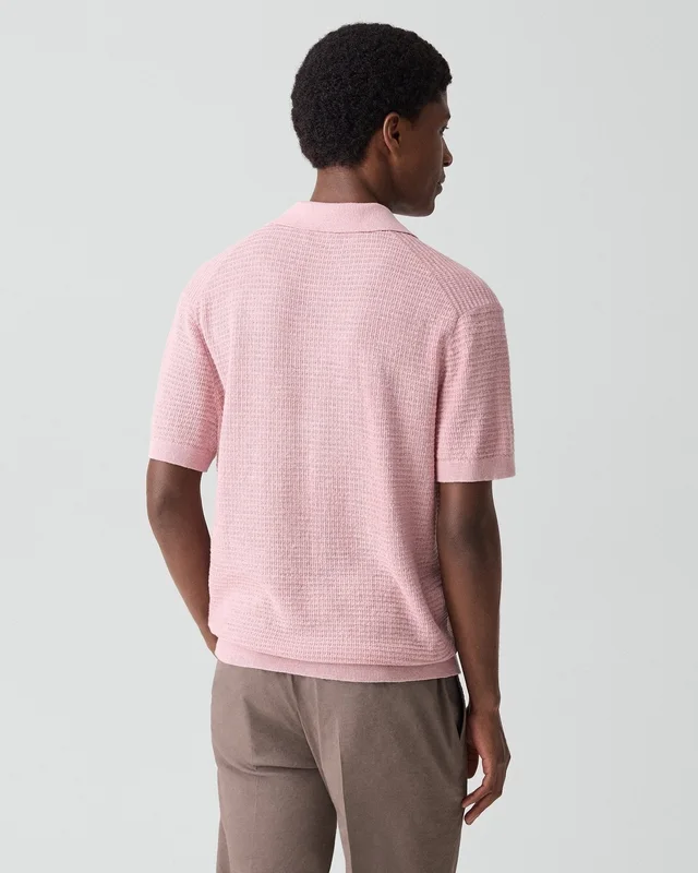 Theory Brenan Polo Shirt in Pacific Linen in CHALK PINK 65% Linen, 23% Cotton, 12% Polyester; Exclusive Of Elastic, photo 11 of 14 from Theory