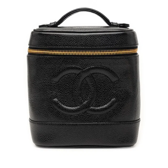 Black Chanel CC Caviar Vanity Bag in Black Caviar leather from Designer Revival