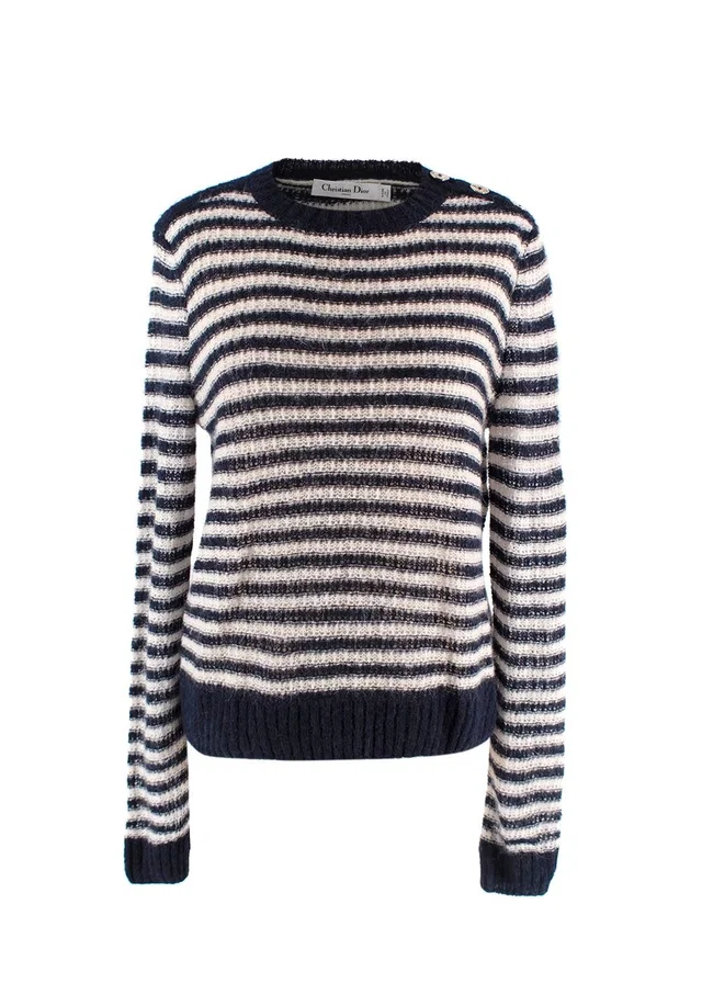 Dior Black Striped Alpaca Blend Jumper with Gold Button Detail in Black from HEWI