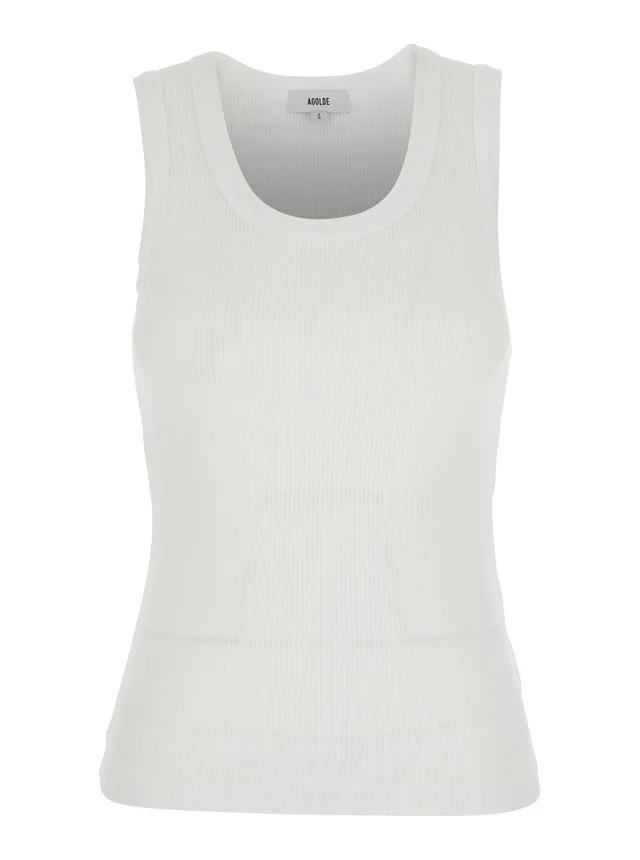 Agolde White 'Poppy' Top Sleeveless with U-Neck in Cotton for Women in White 49% Organic Cotton 49% Tencel 2% Spandex, photo 2 of 5 from Gaudenzi Boutique