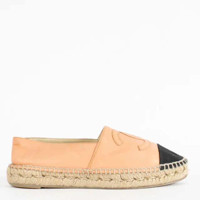 Chanel Salmon Pink Leather CC Espadrilles - Size 38 in Pink Leather from Labellov