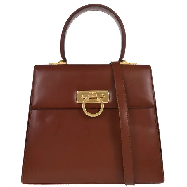 Ferragamo Brown Gancini 2way Shoulder Handbag in Brown Leather from AMORE Vintage Tokyo