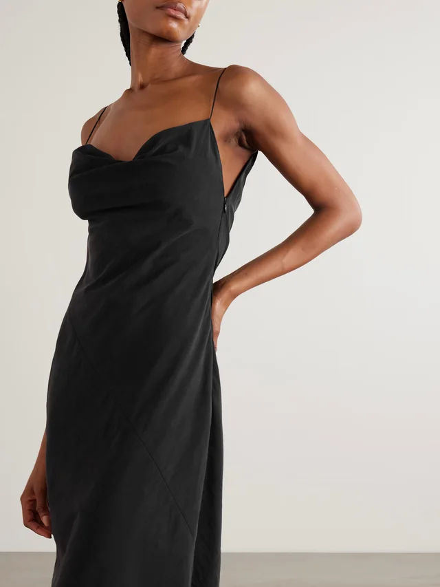 CALVIN KLEIN COLLECTION Lynn draped wool crepe de chine midi dress in black 100% Wool, photo 5 of 5 from NET-A-PORTER (Canada)