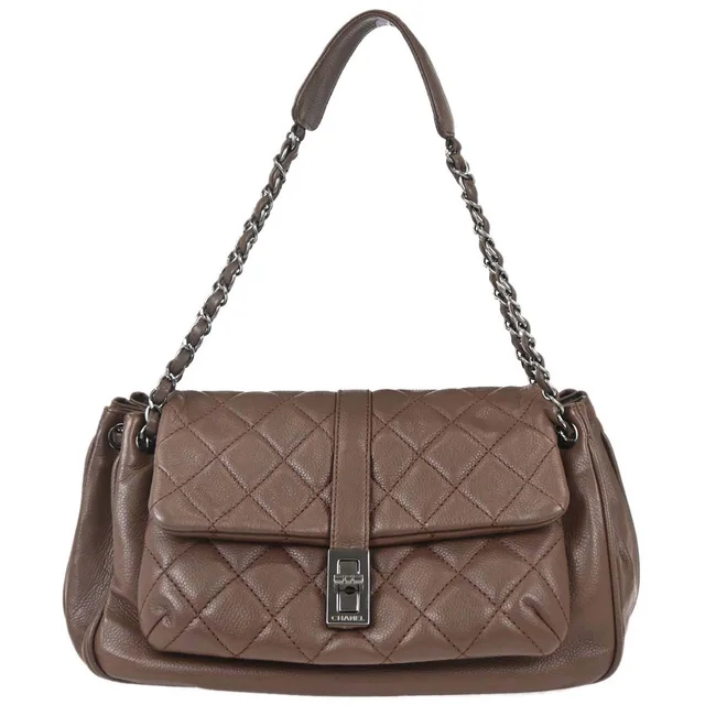 Chanel 2005-2006 Brown Caviar Skin Mademoiselle Lock Accordion Flap Handbag in Brown Caviar leather from AMORE Vintage Tokyo