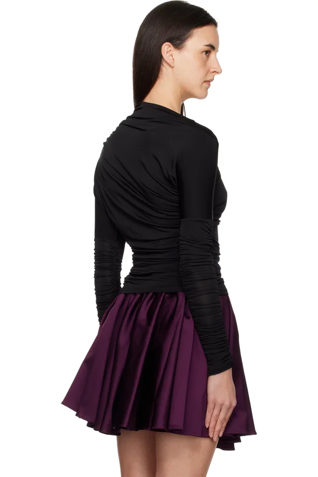 GANNI Black Ruched Long Sleeve T-shirt, photo 3 of 4 from SSENSE