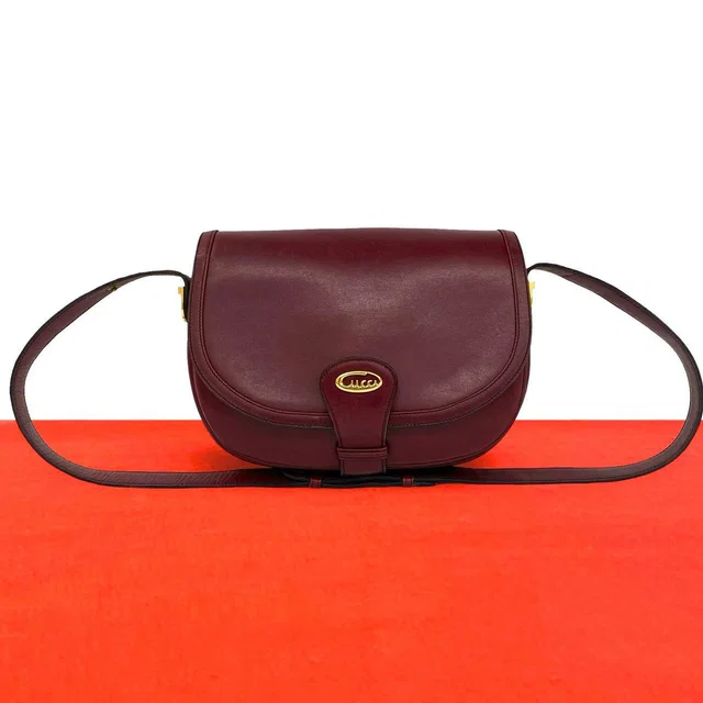 Gucci Vintage Logo Leather Shoulder Bag Pochette Crossbody Bordeaux in Burgundy Leather from The Reluxe