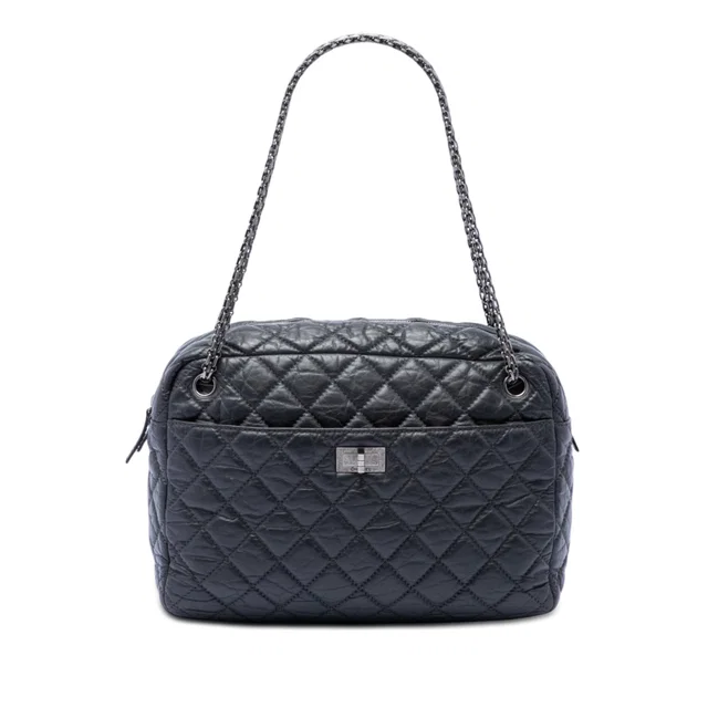 Black Chanel Large Quilted Aged Calfskin Reissue Camera Bag in Black Calfskin from Designer Revival
