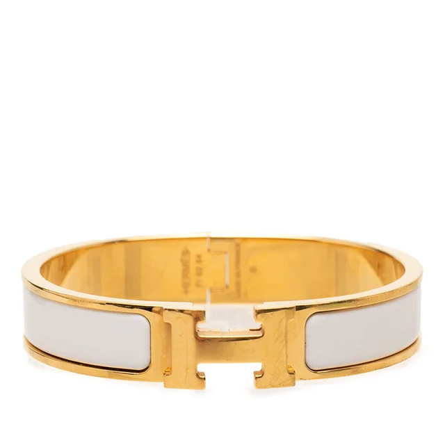 White Hermès Narrow Enamel Clic H Bracelet PM in White from Designer Revival