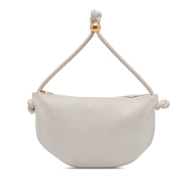 White Bottega Veneta Small Suede Turn Pouch Hobo Bag in White Suede from Designer Revival