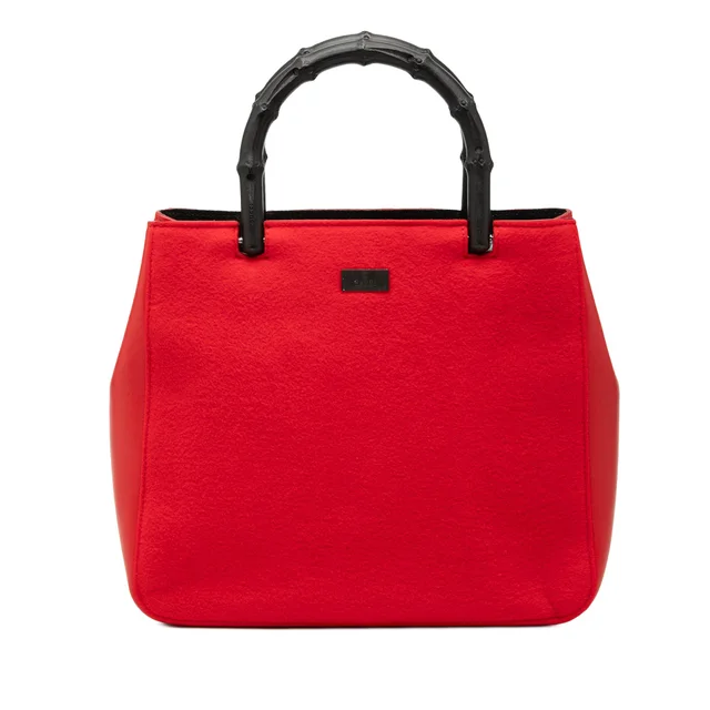 Red Gucci Wool and Calfskin Bamboo Top Handle Bag in Red Calfskin from Designer Revival, photo 1 of 1
