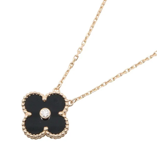 Van Cleef & Arpels Necklace Vintage Alhambra Onyx 42 18k Pink Gold Diamond in Pink from The Reluxe