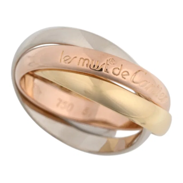 Cartier 18K Trinity Ring #51 Yellow Gold/Pink Gold/White Gold in White from VINTAGE QOO TOKYO