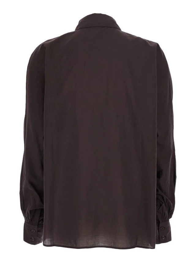 SOSUE 'Antonia' Brown Shirt with classic collar and logo embroidery on the cuff in fabric for women in Brown, photo 3 of 6 from Gaudenzi Boutique