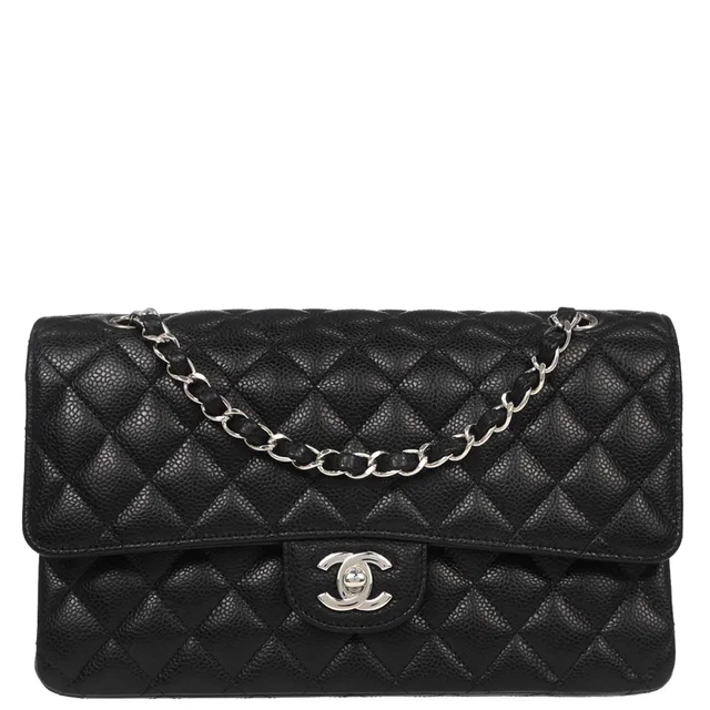Chanel 2018-2019 Black Caviar Skin Medium Classic Double Flap Shoulder Bag in Black Caviar leather from AMORE Vintage Tokyo