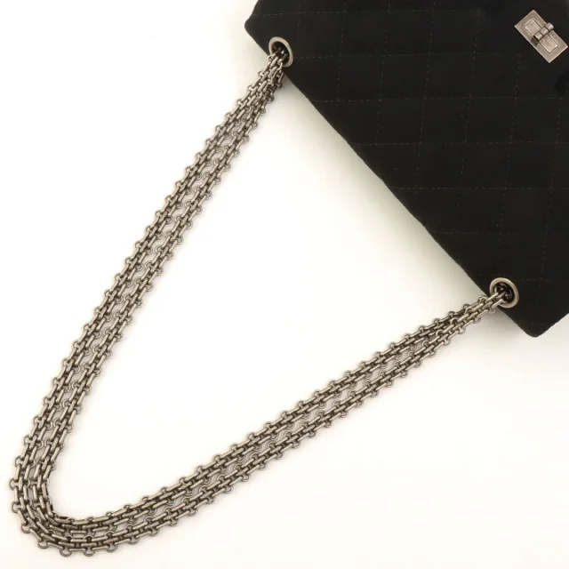 Chanel Around 2009 cotton double flap 2.55 chain shoulder bag Black from VINTAGE QOO TOKYO, photo 12 of 14