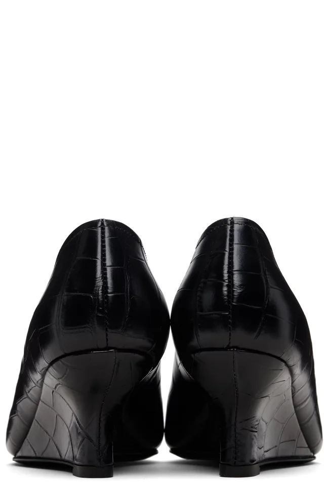 TOTEME Black Sharp Croco-Embossed Wedge Heels, photo 2 of 5 from SSENSE