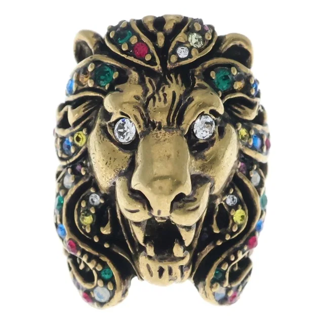 Gucci Lion Head Multi Stone Ring Gold in Gold from The Reluxe