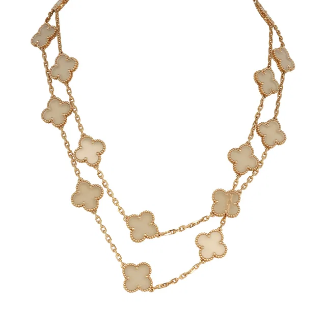 Van Cleef & Arpels Vintage Alhambra Clear Rock Candy Crystal 20 Motif Long Necklace 18K Yellow Gold in Yellow from Madison Avenue Couture