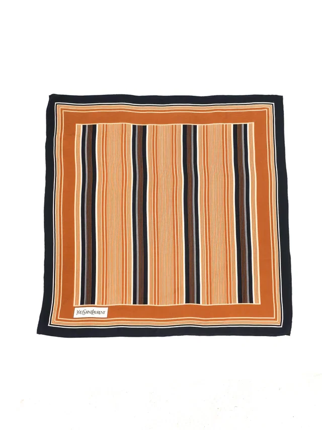 Saint Laurent Brown Stripe Silk Scarf in Brown Silk from Arcade Vintage