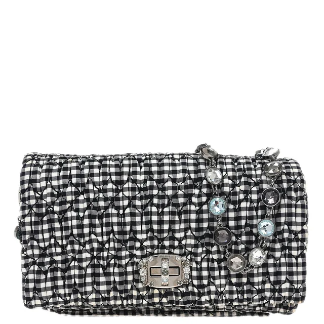 Miu Miu Black White Matelasse Bijou Chain Shoulder Bag in Black Canvas from AMORE Vintage Tokyo