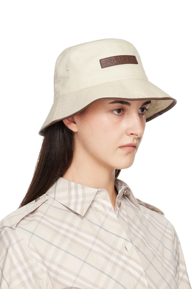 Burberry Off-White Logo Gabardine Bucket Hat, photo 2 of 3 from SSENSE