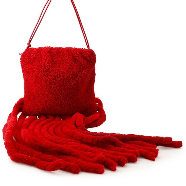 Bottega Veneta Fringe Shoulder Red Fabric Leather in Red Leather from GALLERY RARE, photo 2 of 3