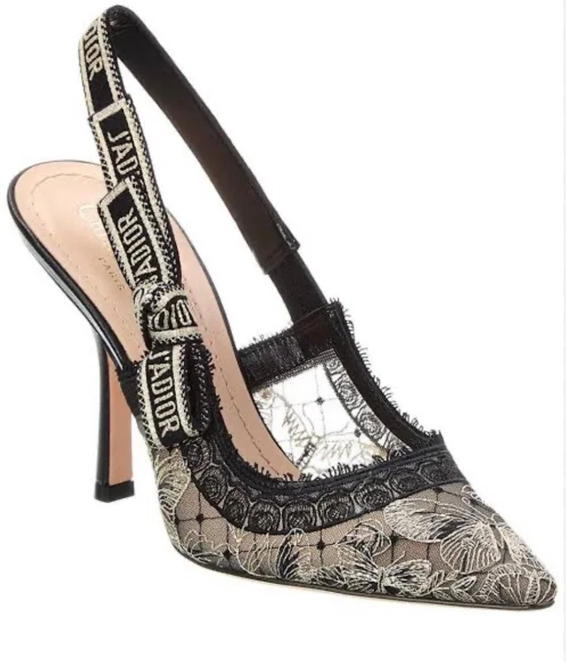 Dior Gray and black Lace, Mesh, Leather Shoes in Black Leather from HEWI