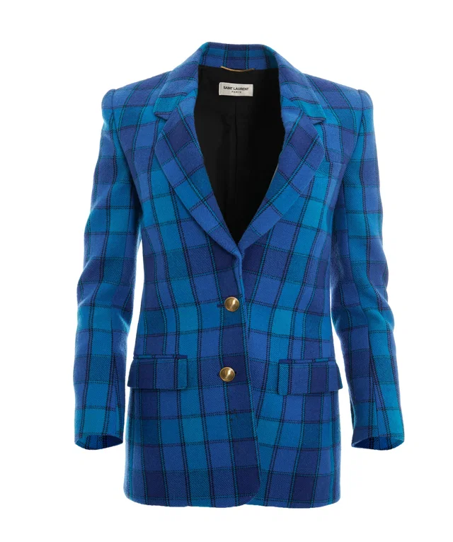 Saint Laurent Blue Checked Style Tweed Blazer Rrp £2200 in Blue Tweed from Luxury Promise