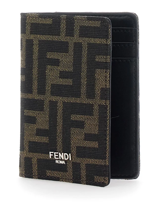 Fendi Brown Card Holder with Logo on Front and FF All Over FF Motif in Fabric Man in Brown 100% Fabric, photo 3 of 10 from Gaudenzi Boutique