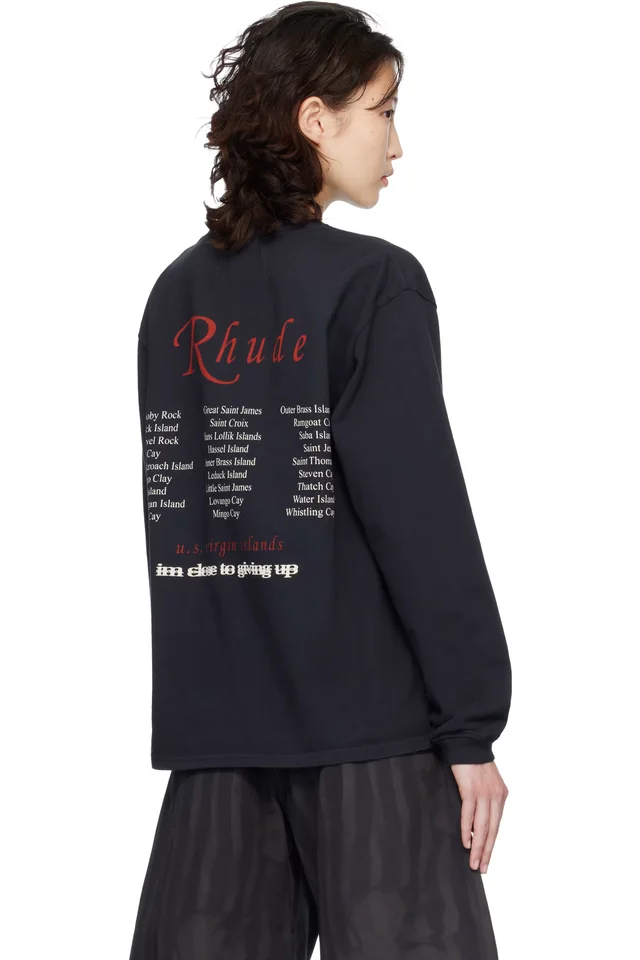 Rhude Black USVI Regatta Tour LS T-shirt, photo 3 of 4 from SSENSE
