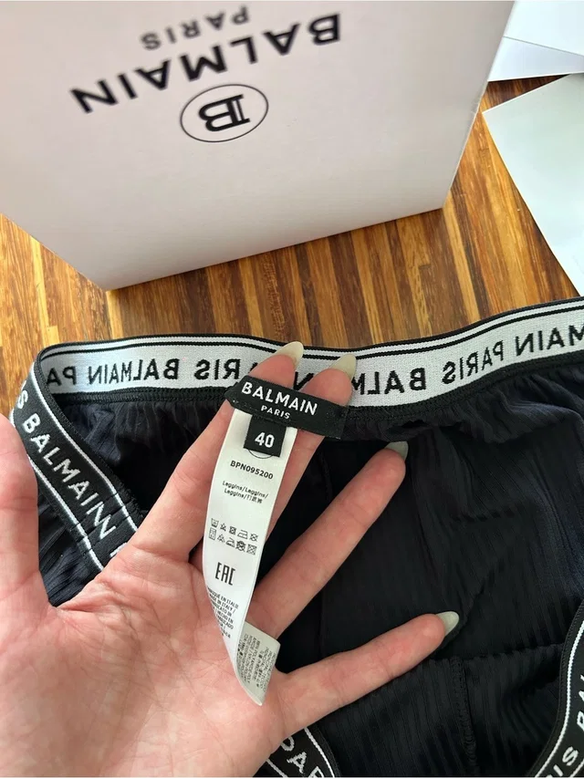 Balmain Logo Waistband Ribbed Leggings in black from Poshmark, photo 1 of 1