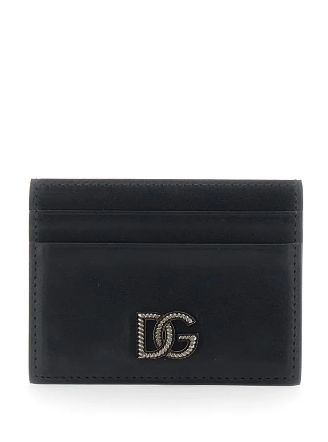 Black Card holder with Logo Plate on the Front in Leather for Men in Black, image 1 of 1 from Gaudenzi Boutique