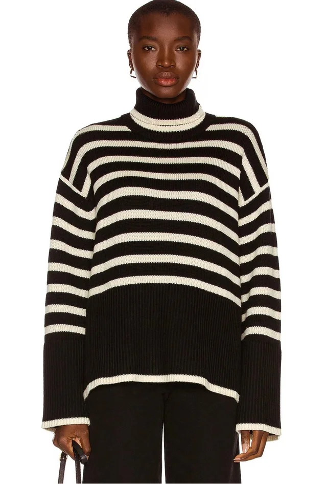 TOTEME Signature Stripe Turtleneck Sweater Wool Blend Relax Women's L in black Wool from Poshmark