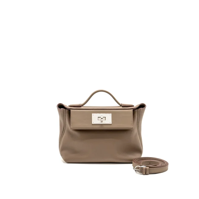 Hermès Mini 24/ 2424-21 Bag Evercolor/Swift Etoupe SHW Stamp K in Taupe Swift leather from EMIER