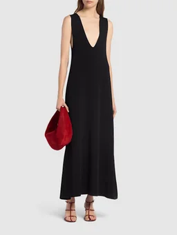 Khaite Long V-neck dress in 83% Viscose, 17% Polyester, photo 2 of 5 from LUISAVIAROMA