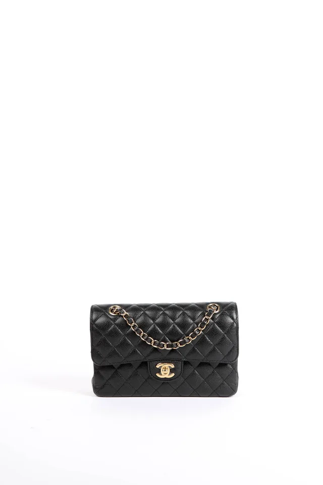 2021 Chanel Black Caviar Leather Small Classic Double Flap Shoulder Bag in Black Caviar leather from Break Archive